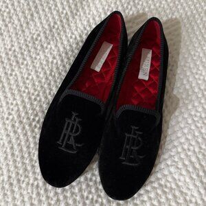 NWT Lauren Ralph Lauren Colleena Black Velvet Flat Loafers with Monogram